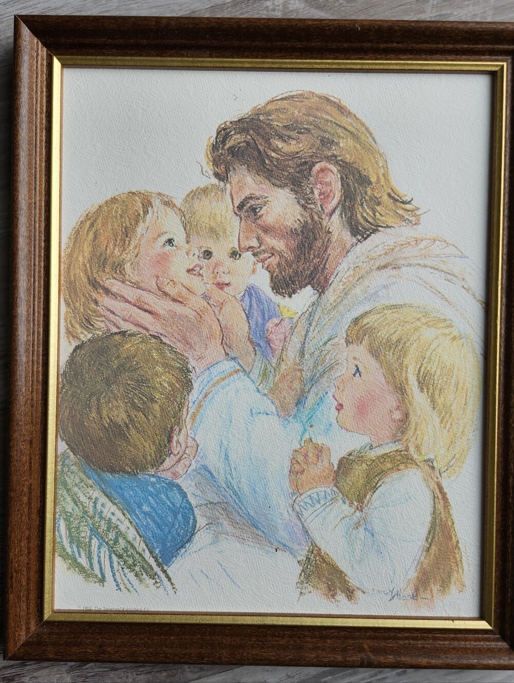 1962 Richard Hook Jesus & Children Framed Print MCM Religious Wall Art
